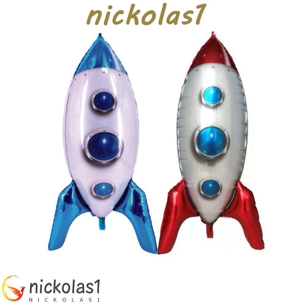 NICKOLAS1 Balon 3D Biru, Merah Astronot Tema Luar Angkasa Hadiah Balon Roket Ulang Tahun