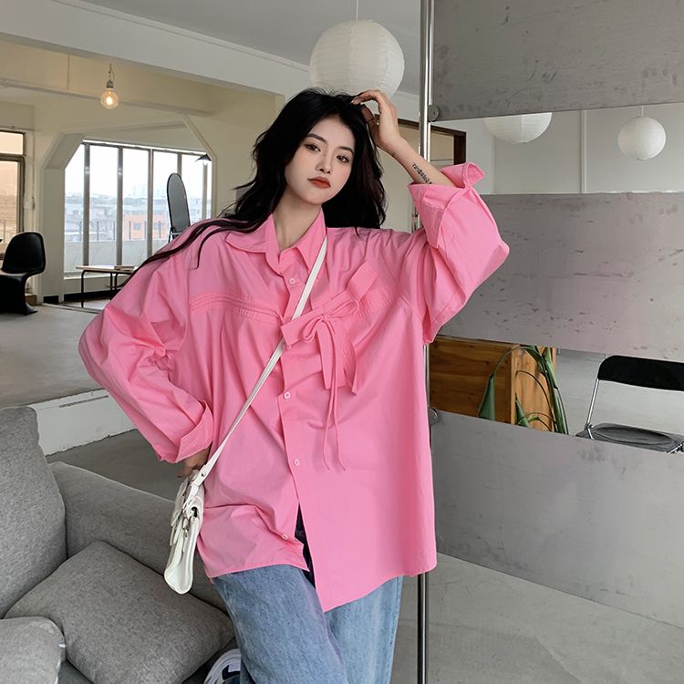 Kemeja Wanita Import Lengan Panjang Oversize Casual Korean Blouse
