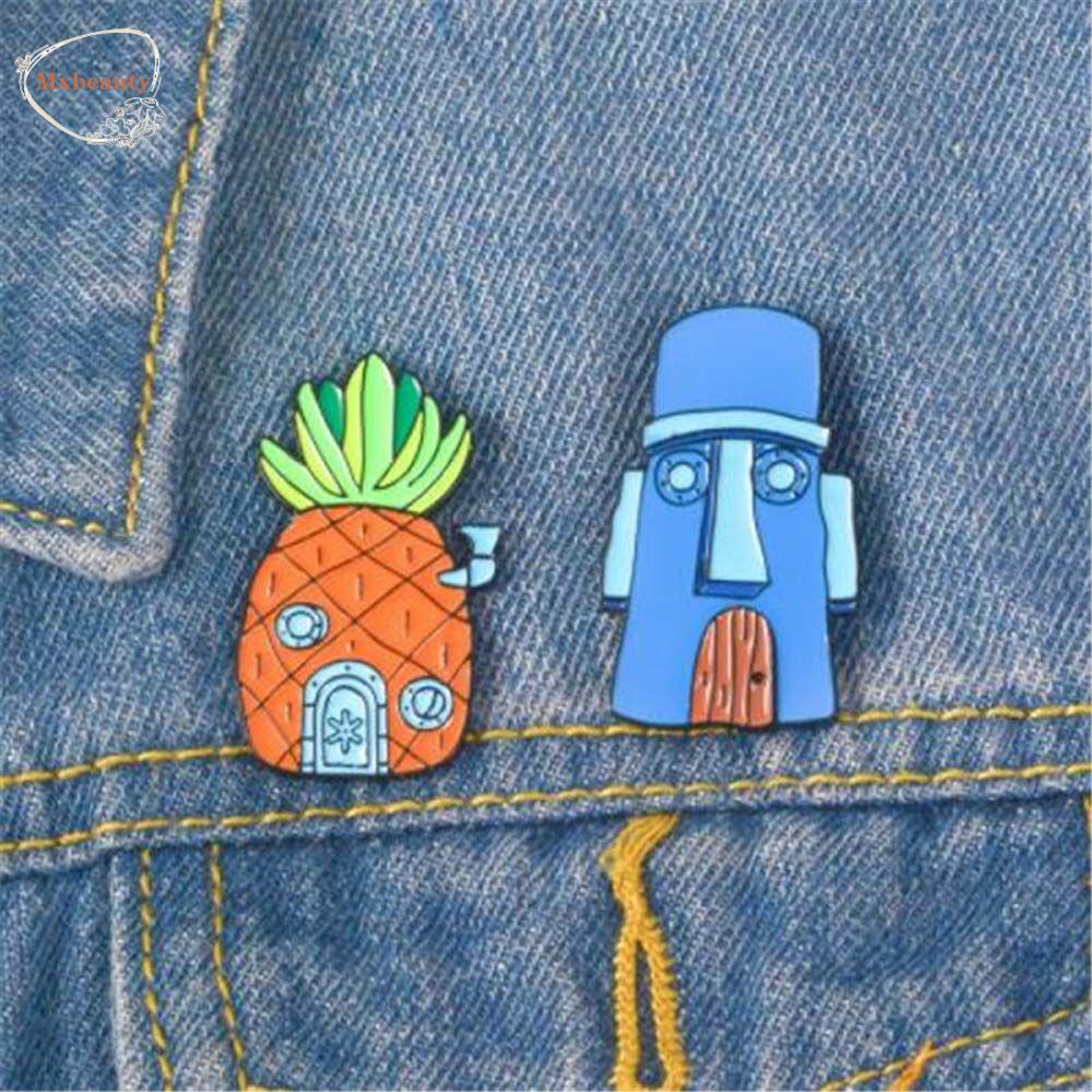 MXBEAUTY Spongebob SquarePants Ransel Hadiah Untuk Wanita Pria Hadiah Untuk Anak-Anak Patrick Star Perhiasan Aksesoris Bob Pineapple Badge Pin Enamel Pin