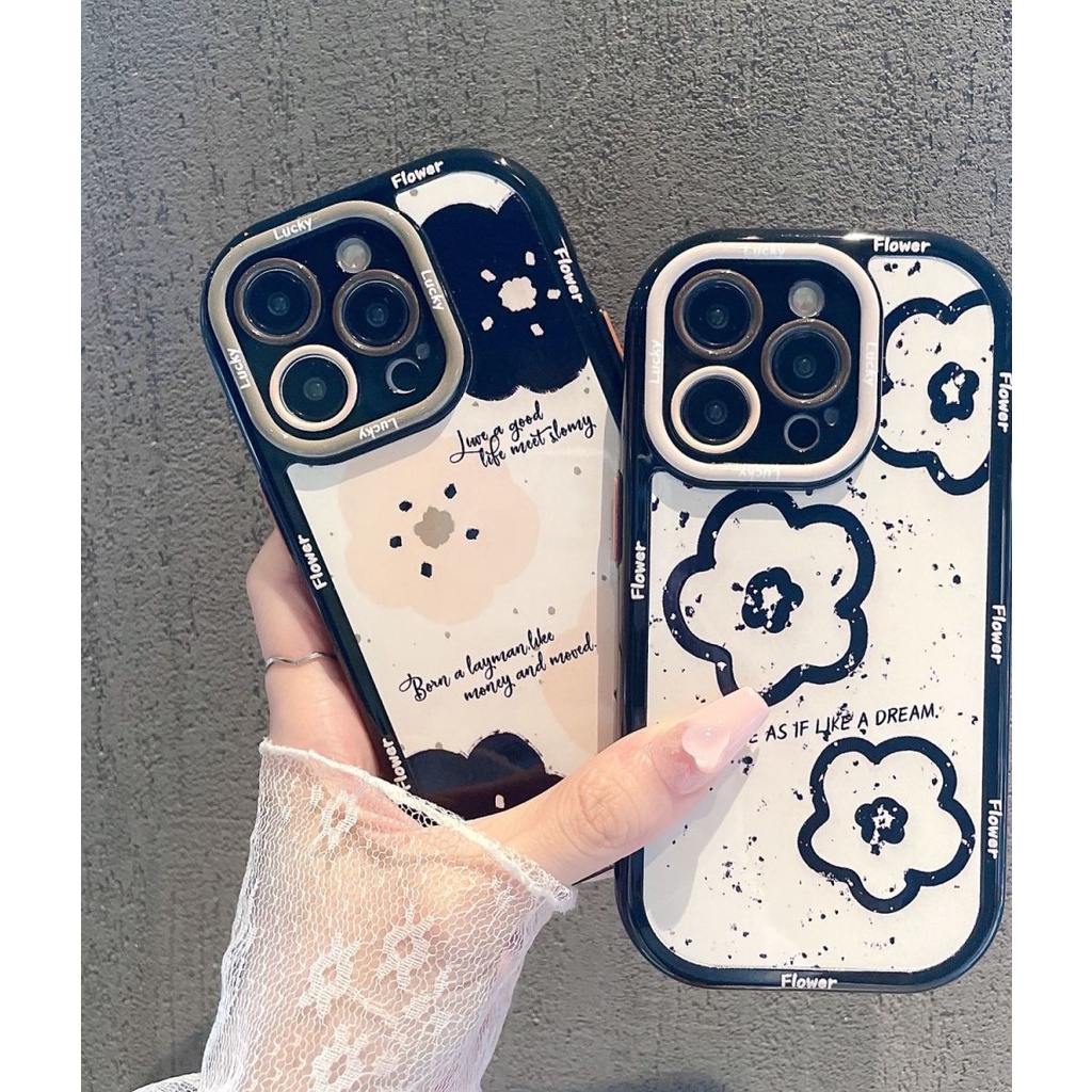IPHONE Casing Ponsel Desain Bunga Hitam Garis Sederhana Semi Transparan Kompatibel Dengan Iphone12 13 14 11 Pro Max X Xs Max Xr Ggrtf