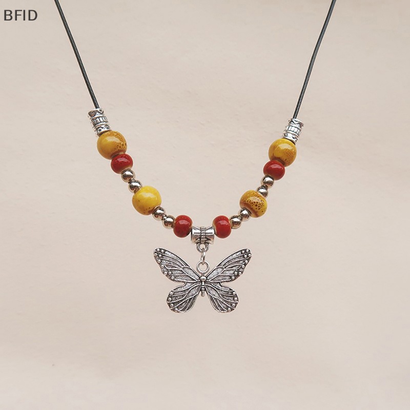 [BFID] Bohemian Vintage Butterfly Kalung Manik-Manik Keramik Liontin Dapat Disesuaikan Barang Curah [ID]