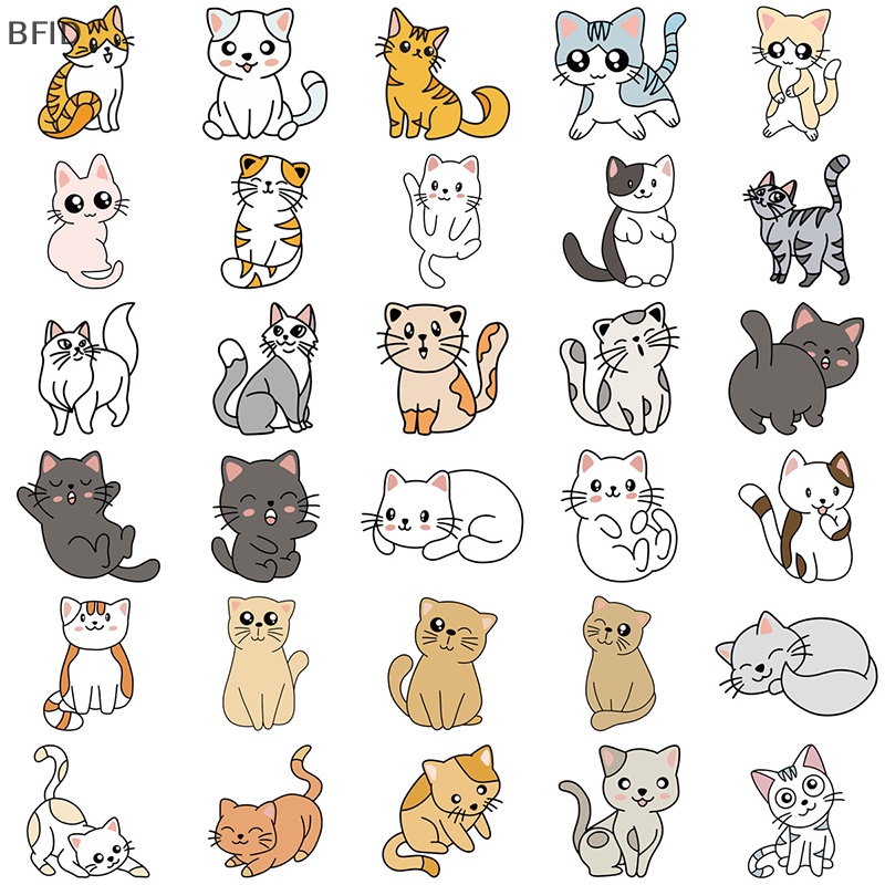 [BFID] 60pcs Kawaii Kucing Kartun Stiker Hewan Lucu Decals Mainan Anak DIY Scrapbook Laptop Stationary Gitar Koper Stiker Mobil [ID]