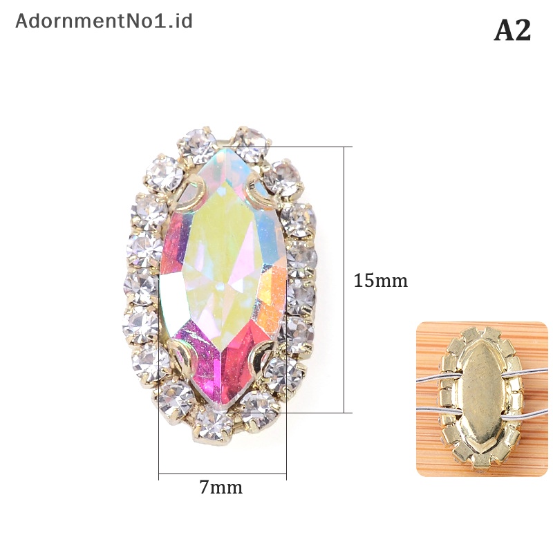 [AdornmentNo1] 7x15mm kaca jahit pada berlian imitasi dengan batu kristal Flatback bawah emas untuk aksesoris pakaian DIY