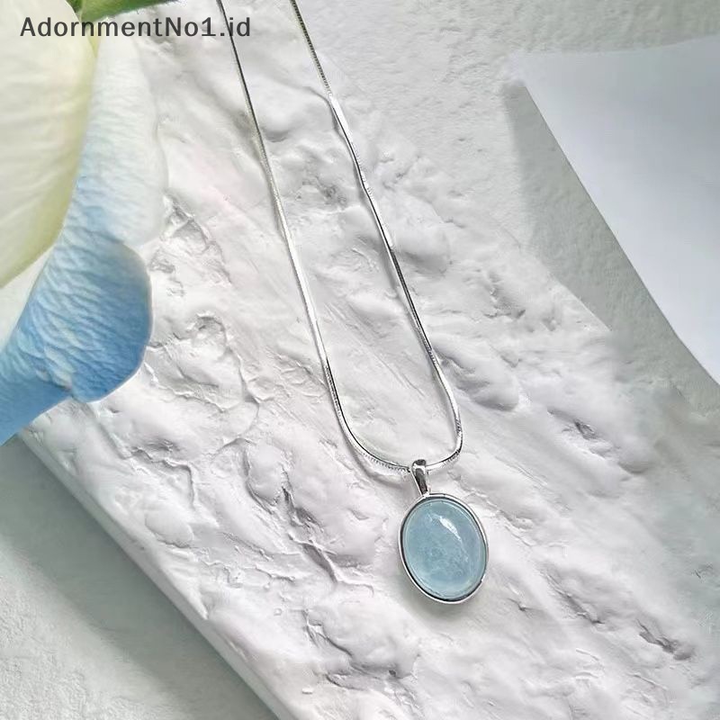 [AdornmentNo1] Fashion warna Silver Blue Moonstone Aquamarine kalung desain unik Oval kristal rantai klavikula untuk teman wanita perhiasan hadiah