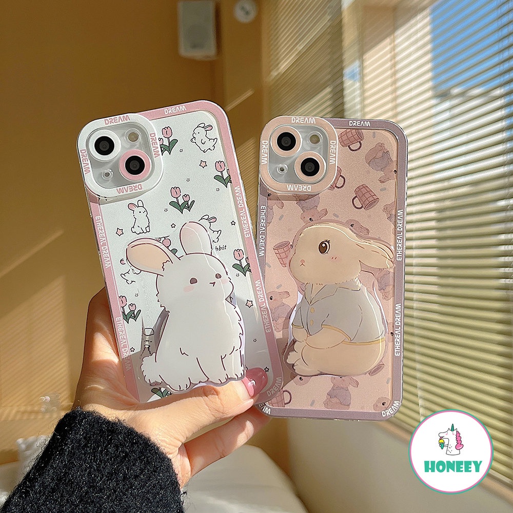 Lovely Rabbit Holder Phone Case Compatible for iPhone 14 13 12 Pro 11 Pro Max Case iPhone 11 XR XS MAX 7Plus 8Plus Soft TPU Shockproof Back Cover