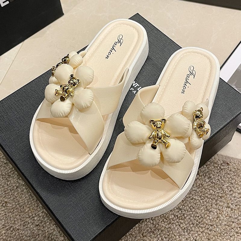 TOPGROSIR TG1282 Sandal Wedges Fashion Wanita Import Motif Bunga Bear