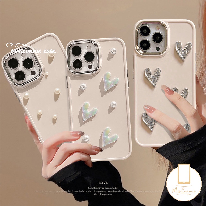 3D Pearl Romantic Love Heart Starry Sky Electroplate Case Compatible for IPhone 7 8 14 Plus 11 13 14 12 Pro Max 7plus 8plus XR X XS MAX Luxury Plating Solid Color Shockproof Cover