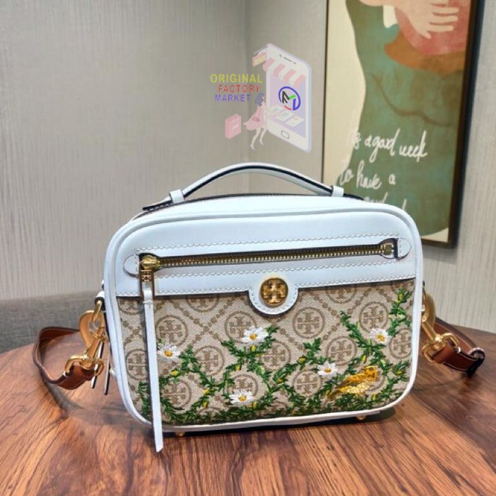 TAS TB 80862 T Monogram Jacquard Embroidered Camera Bag Hazel Gardenia Vs