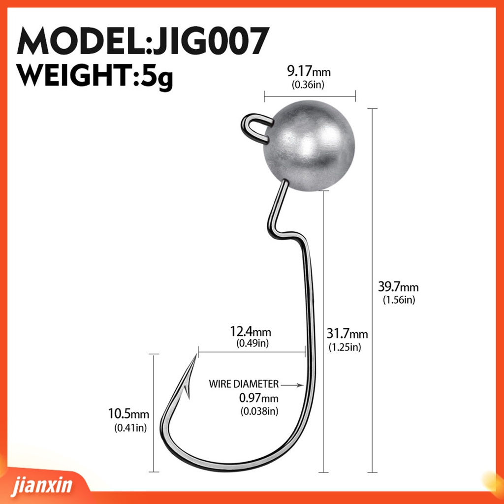 (In Stock) 5Pcs 3.5g /5g /7g /10g Umpan Pancing Tajam Mudah Digunakan Metal Offset Head Ball Jig Hook Untuk Air Asin