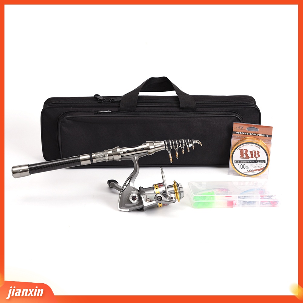 (In Stock) Telescopic Joran Pancing Spinning Reel +Line+Lures Hooks Combo Full Kit Dengan Tas