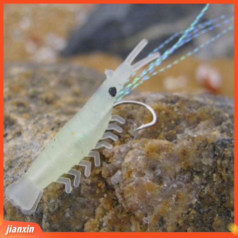 (In Stock) 10 Pcs Silikon Neon Buatan Udang Baja Karbon Kait Umpan Pancing Lure