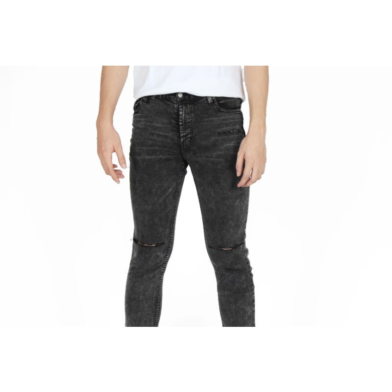 Weird Jeans - Destroyed Denim Cyber Black - Celana Jeans Pria Skinny Slimfit Strech Ripped Sobek