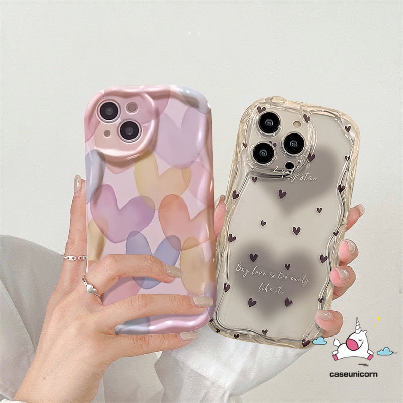 Untuk Realme C55 C35 C15 C53 C31 9i 5 7i 6i 5s 5i C21Y C12 C25Y C25 C11 C20 C25s C33 C30 C21 C3 C17 C2 C20A C1 Art Watercolour Macaron Love Heart Letter Lembut 3D Bergelombang Curved Edge Case