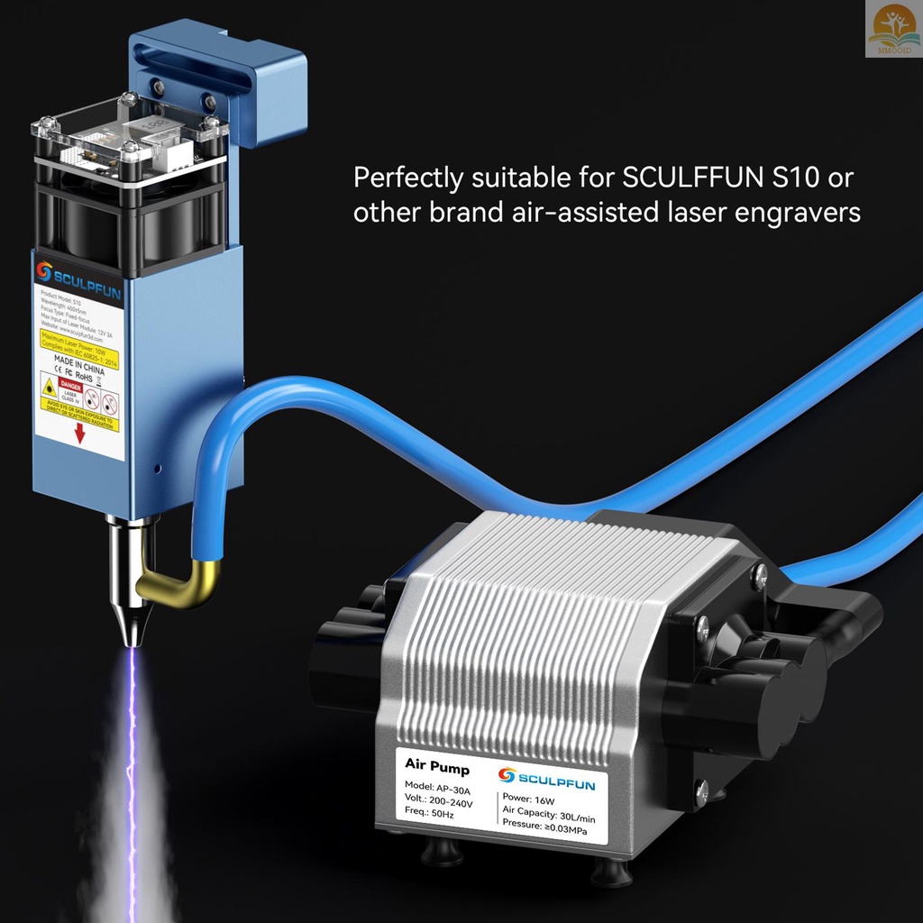 In Stock SCULPFUN 30L/Min Laser Air Assist Pump Air Compressor Untuk S10 Mesin Ukir Laser Kecepatan Yang Dapat Disesuaikan Kebisingan Rendah Getaran Rendah Output Stabil Peningkatan Laser Ukiran Dan C