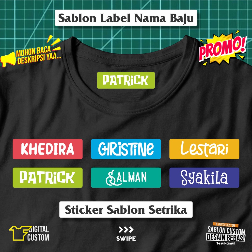 

Stiker Kain Label Nama Baju Anak Sekolah Pesantren Asrama Name Tag Laundry Sticker Sablon Setrika DTF IF Digital Custom Siap Press