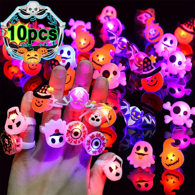 10pcs Kreatif Bercahaya Labu Hantu Mata Jari Lampu/Teror Tengkorak Hantu LED Flash Cincin/Halloween Lampu LED Cincin Set/Pesta Halloween Mainan Anak Hadir