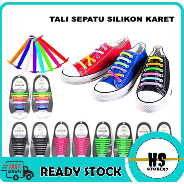 [Sepasang / 16 PCS] Tali Sepatu Elastis Tali Sepatu Pria Wanita Silikon  Motif Tali Sepatu Karet Tal