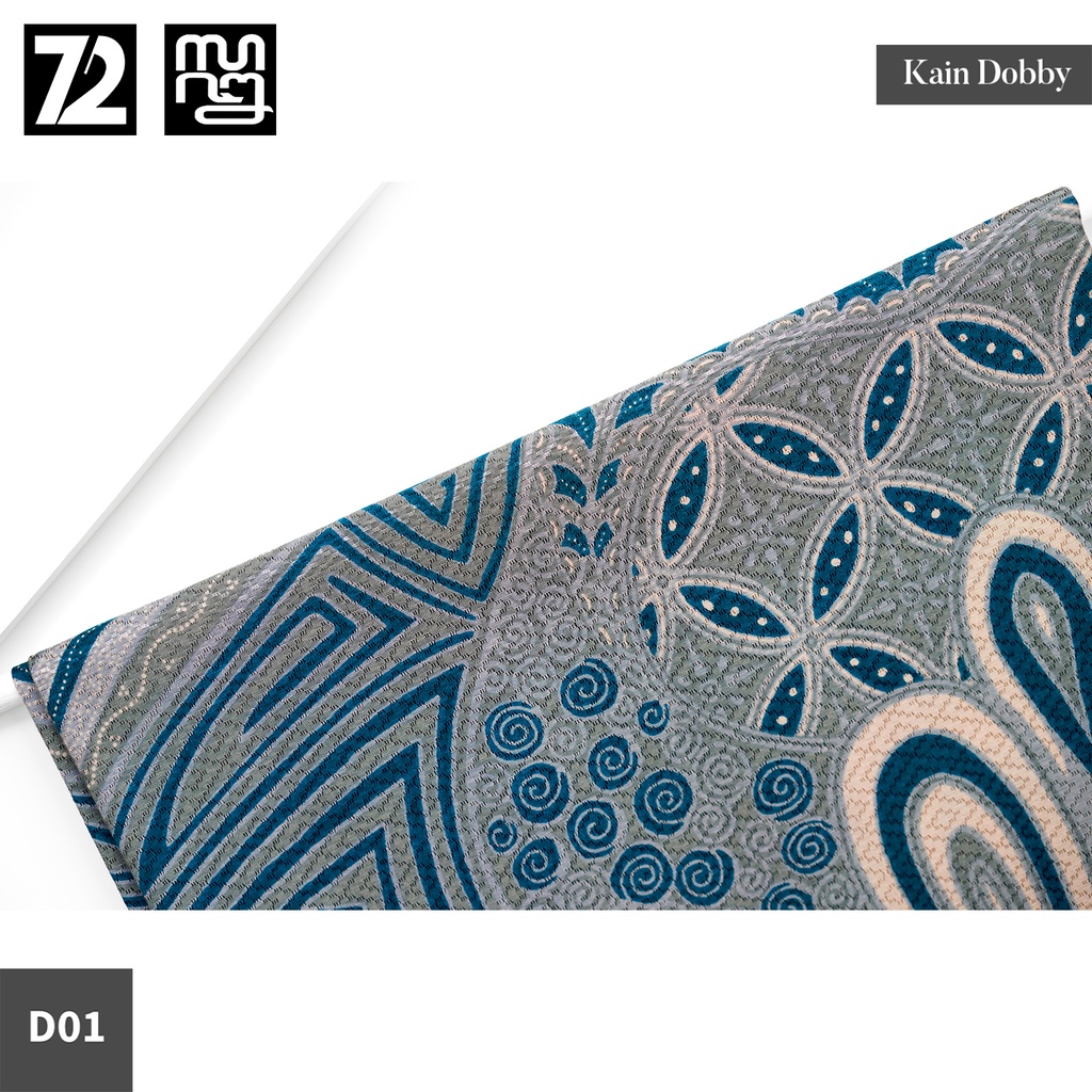 Tahan Lama  Kain Batik Premium Bahan Dobby Motif Mahkota Kombinasi Biru Silver Kuning Gading Dolbi
