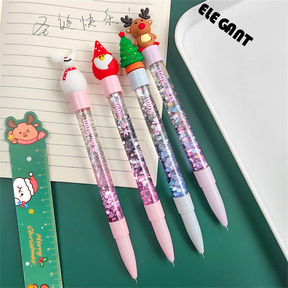 【 ELEGANT 】 Pena Pasir Hisap Natal Elk Santa Claus Kantor Perlengkapan Sekolah Snowman Stationery Xmas Tree Christmas Gel Pen