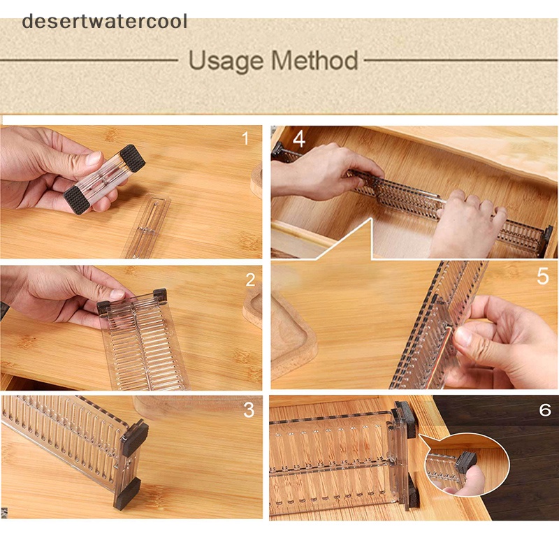 Deid 2Pcs Pembatas Laci Adjustable Organiser DIY Pemisah Penyimpanan Dapur Ruangan Martijn