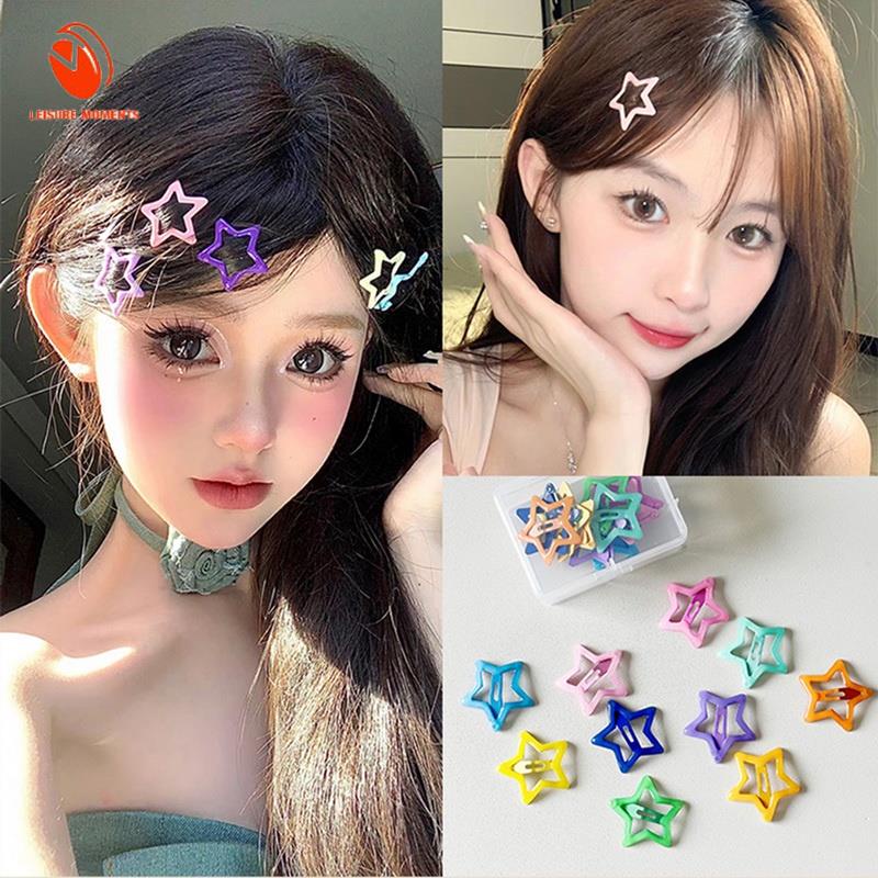 12pcs Klip Rambut Bintang Klip Samping Hiasan Kepala Lucu Y2k Resin Manis Multicolor Aesthetics Gaya Korea Jepit Rambut Untuk Wanita