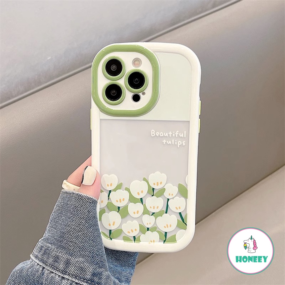 IPHONE Sweet Bingkai Foto Romantis Bunga Putih Casing Ponsel Transparan Kompatibel Untuk Iphone14 13 11 12 Pro Max 14 Pro Cover Lucu