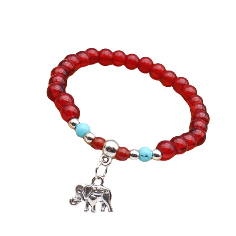 Retro Garnet Gelang Mensimulasikan Burgundy Bead Bracelet Fashion Unisex Pasangan Pixiu Pendant Bracelet