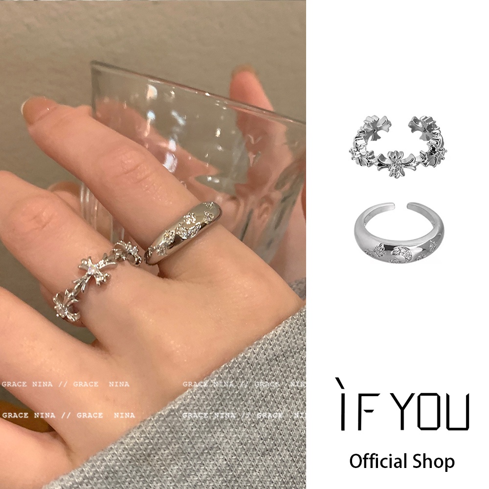 Ifyou 2pcs /Set Cincin Terbuka Zircon Set Cincin Silang Kristal Elegan Untuk Aksesoris Perhiasan Wanita