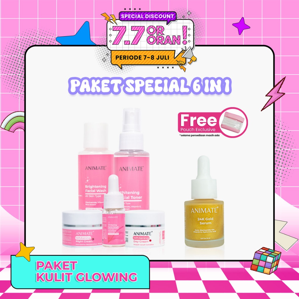 Paket Kulit Glowing (Animate Instant Whitening Series 5in1 + 24K Gold Serum)