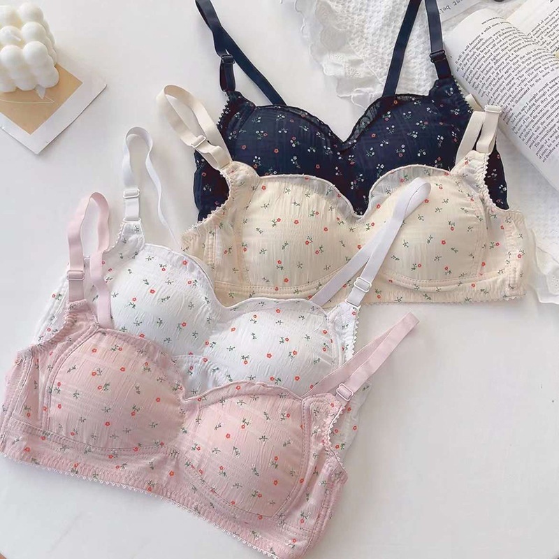 Blackpink Bra Push Up Tanpa Kawat Wanita Sport BH Korea Flower Fashion Bralette 9038