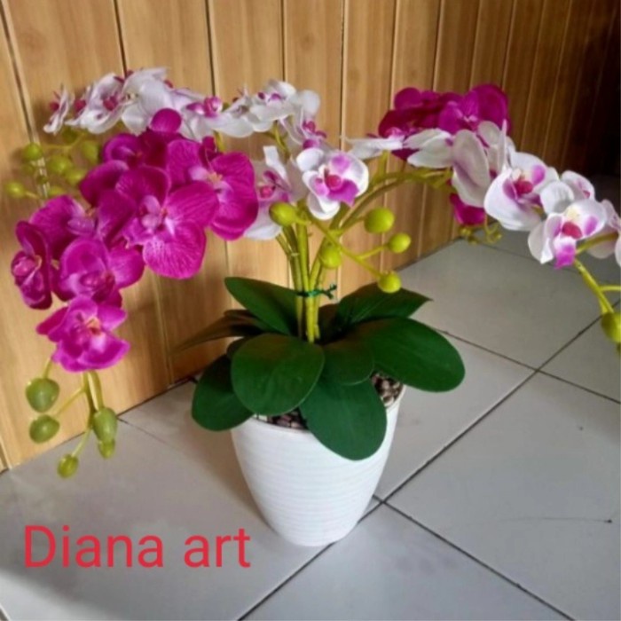 Sale bunga anggrek#anggrek hias#anggrek plastik#anggrek kombinasi - pot putih Termurah