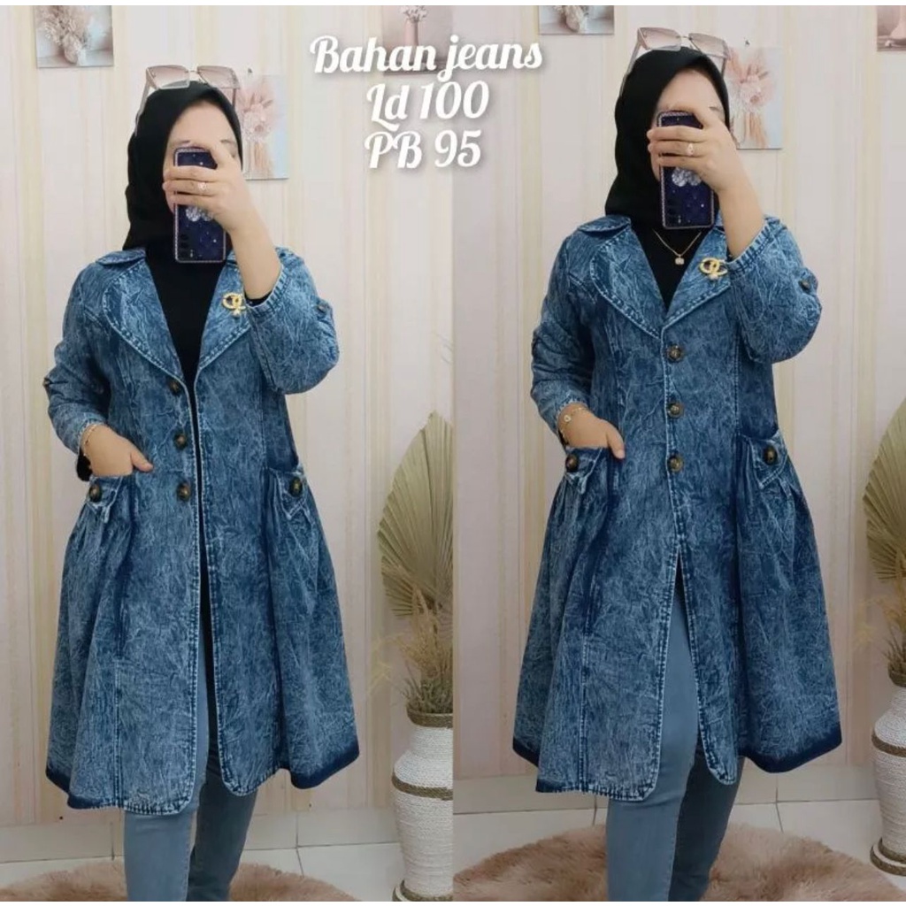 BLAZER PANJANG WANITA JEANS/LONG BLAZER JEANS PREMIUM FREE BROSS BEST SELLER / BLAZER WANITA KOREA