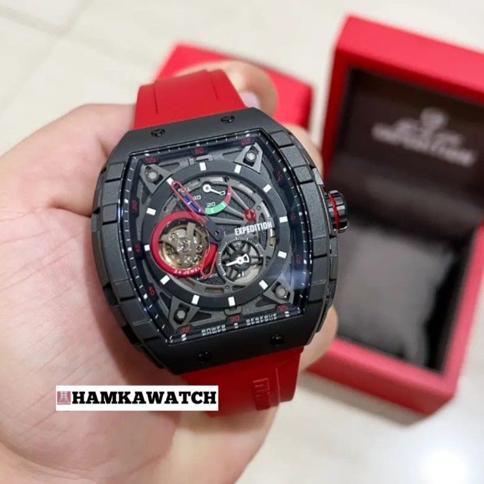 Jam Tangan Expedition Pria Automatic Exp 6782 Original titanium - black red Vs