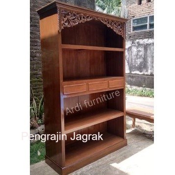 Lemari almari kayu jati rak buku rak pajangan ukir kayu jati Antikan Murah PJ54