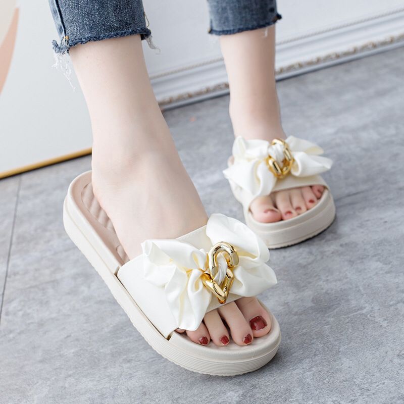 TOPGROSIR TG1659 Sandal Wedges Wanita Motif Pita Mutiara Import Ala Korean Terbaru