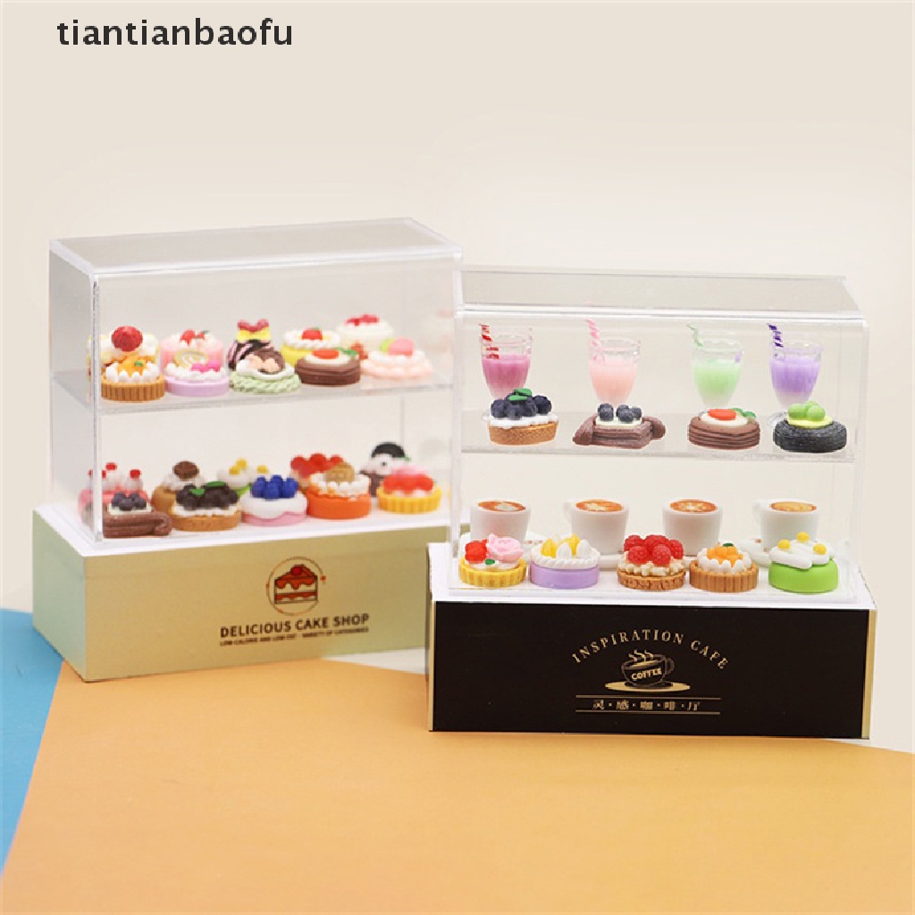 [tiantianbaofu] 1pc 1: 12rumah Boneka Miniatur Pajangan Kue Konter Model Lemari Makanan Penutup Etalase Makanan Snack Kabinet Toko Scene Decor Mainan Butik