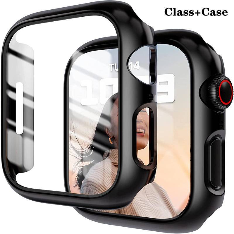 Kaca+cover Untuk Apple Watch case Series8 7 6 5 4 3 2 SE Tempered glass Pelindung Layar Untuk iWatch 40mm 44mm 42mm 45mm 41mm 38mm