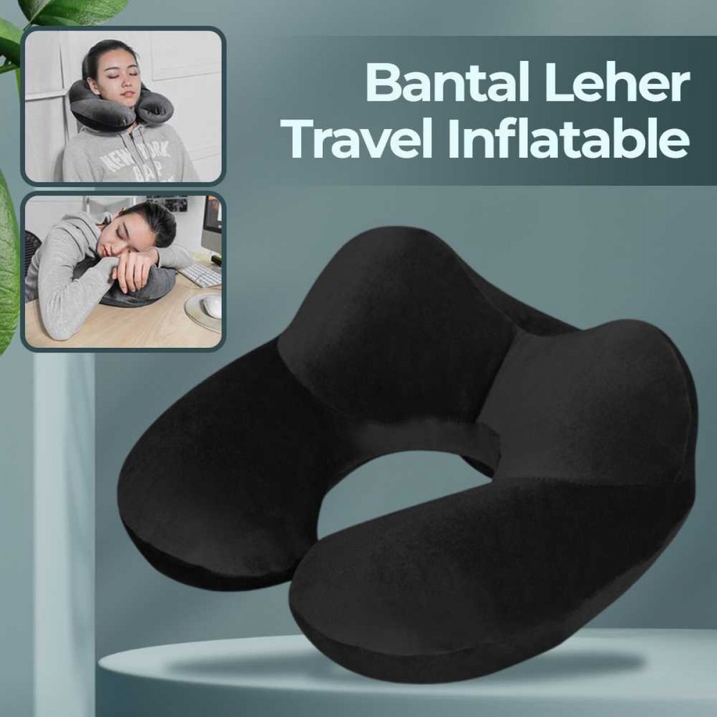 Bantal Leher Tiup Travel Inflatable Neck Pillow U Shape Comfortable