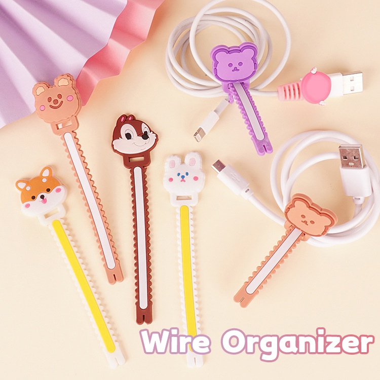 1per5 /10Pcs Charger Kabel Organizer Earphone Kawat Sawtooth Winder Beruang Lucu Kelinci Gajah Data Line Klip PVC/Silikon Manajemen Kabel