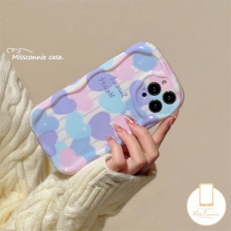 IPHONE 3d Wavy Curved Edge Airbag Glossy Case Kompatibel Untuk Iphone7 8 6s 6 Plus XR 11 13 12 14 Pro Max 7plus X XS Max SE 2020 Ins Lukisan Cat Minyak Cinta Hati Shockproof Tpu Soft Cover