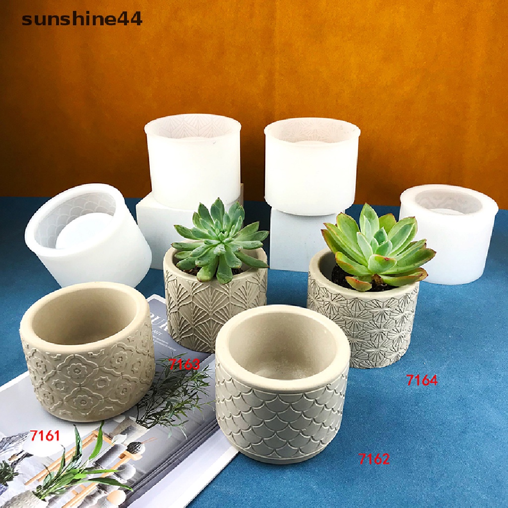 Cetakan Silikon Pot Bunga Silinder Sunshine DIY Semen Concrete Plester Jar Mold ID