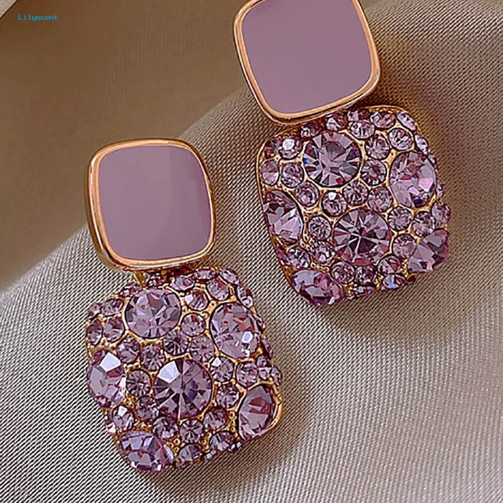 Lilyscent 1pasang Cahaya Mewah Menjuntai Anting-Anting Aksesoris Pakaian Pesona Ungu Faux Kristal Stud Earrings Eropa Dan Amerika