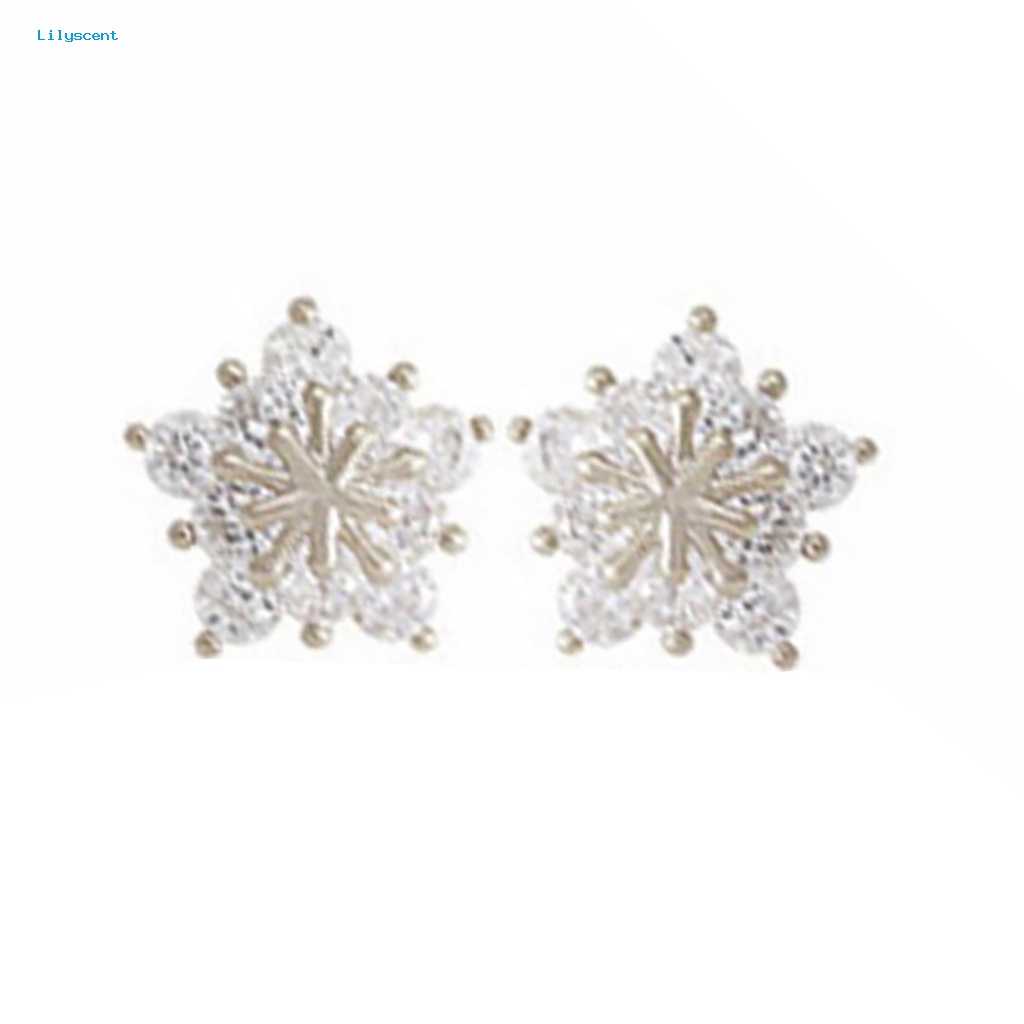 Lilyscent 1pasang Earing Lady Stud Bentuk Snowflake Untuk Hadiah Berlian Imitasi Earing Lovely