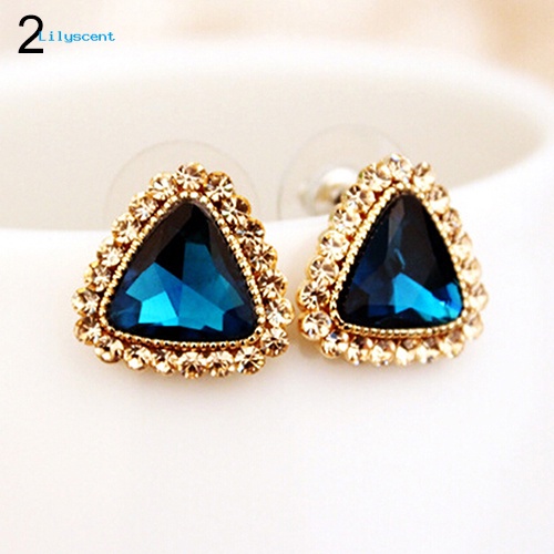 Lilyscent Perhiasan Pesta Fashion Wanita Segitiga Kristal Nada Emas Ear Studs Earrings