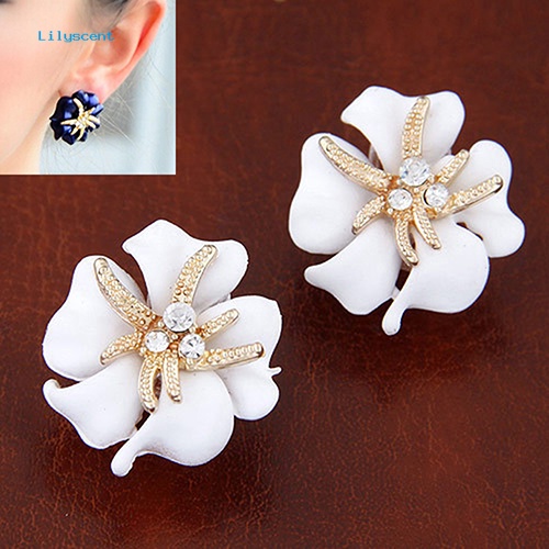 Lilyscent Wanita Elegan Bunga Bintang Laut Pesona Berlian Imitasi Ear Studs Fashion Earrings Hadiah