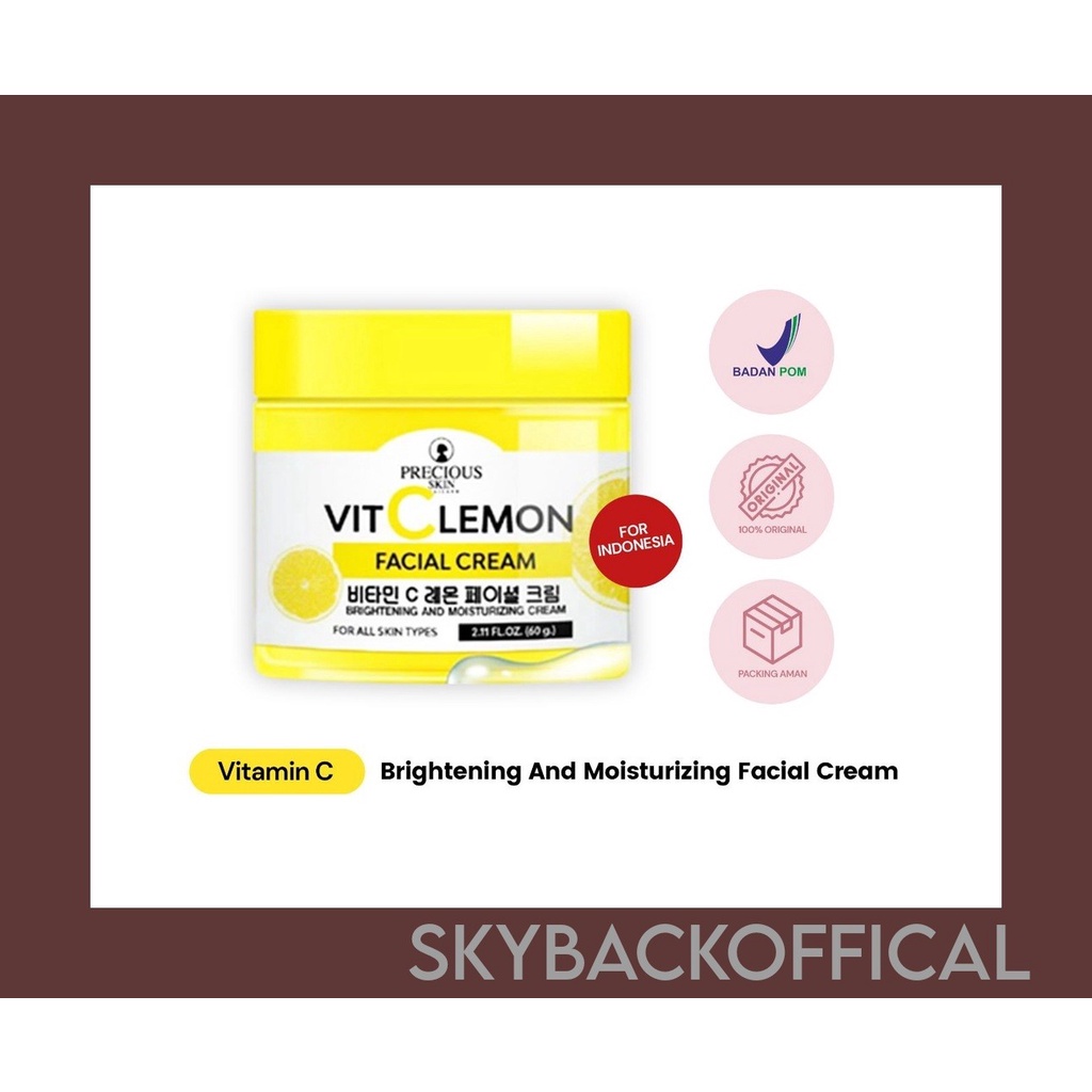 Precious Skin Vitamin C Lemon Brightening And Moisturizing Facial Cream 60g / Vit C Cream Wajah