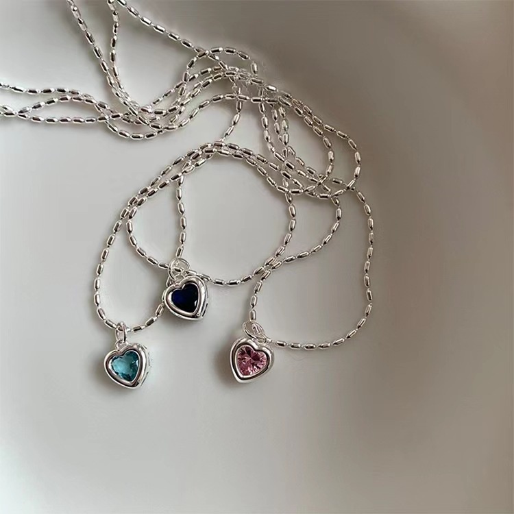 Kalung Zircon Hati Warna Untuk Wanita Gaya Korea Fashion Rantai Klavikula