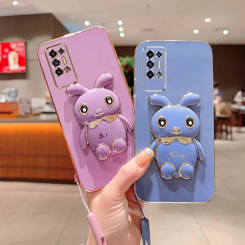 Andyh Case Ponsel Untuk Infinix Tecno Pova 2le7 LE7n Lucu Kartun Kelinci Kecil Tepi Lurus Soft Shell Mengirim lanyard Silikon