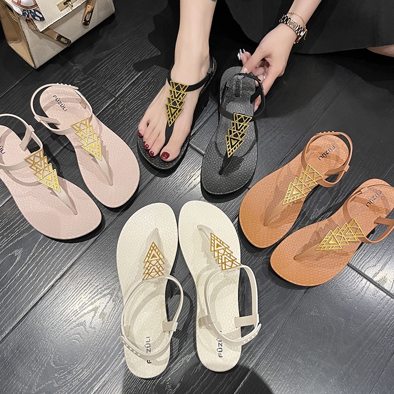 GROSIRTAS TG1606 Sandal Jepit Tali Wanita/Sandal Pantai Cantik Bohemian Segitiga/Bulat