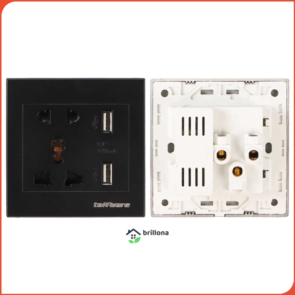 Taffware Stop Kontak Universal Wall Socket UK EU US &amp; 2 Port USB 2.1A - Y1-001